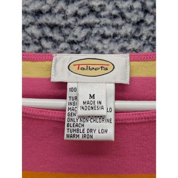 Y2K Talbots Colorblock Top Size M Striped Preppy Colorful 90s Beachy VTG Pink - Picture 9 of 10